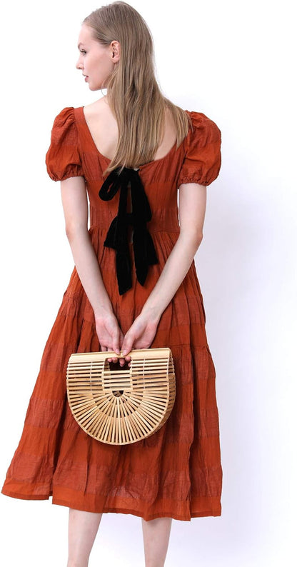 Womens Bamboo Handbag Handmade Large Tote Bag Straw Beach Bags Beach Purse Size